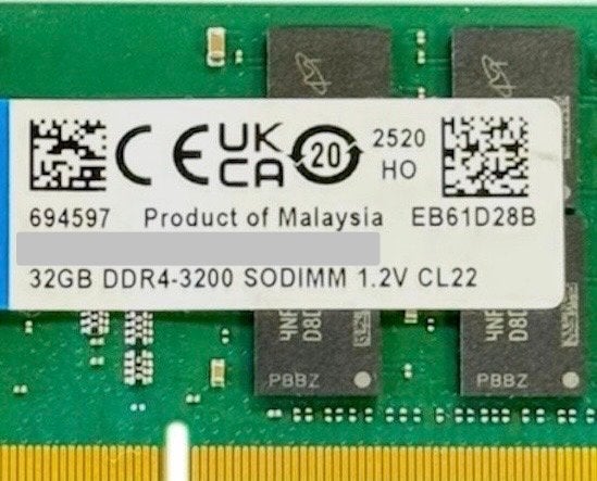 Crucial 32GB DDR4 3200MHz SODIMM (1x32GB) - laptop/mini-pc, Computers en Software, Gebruikt, 32 GB, DDR4, Ophalen of Verzenden
