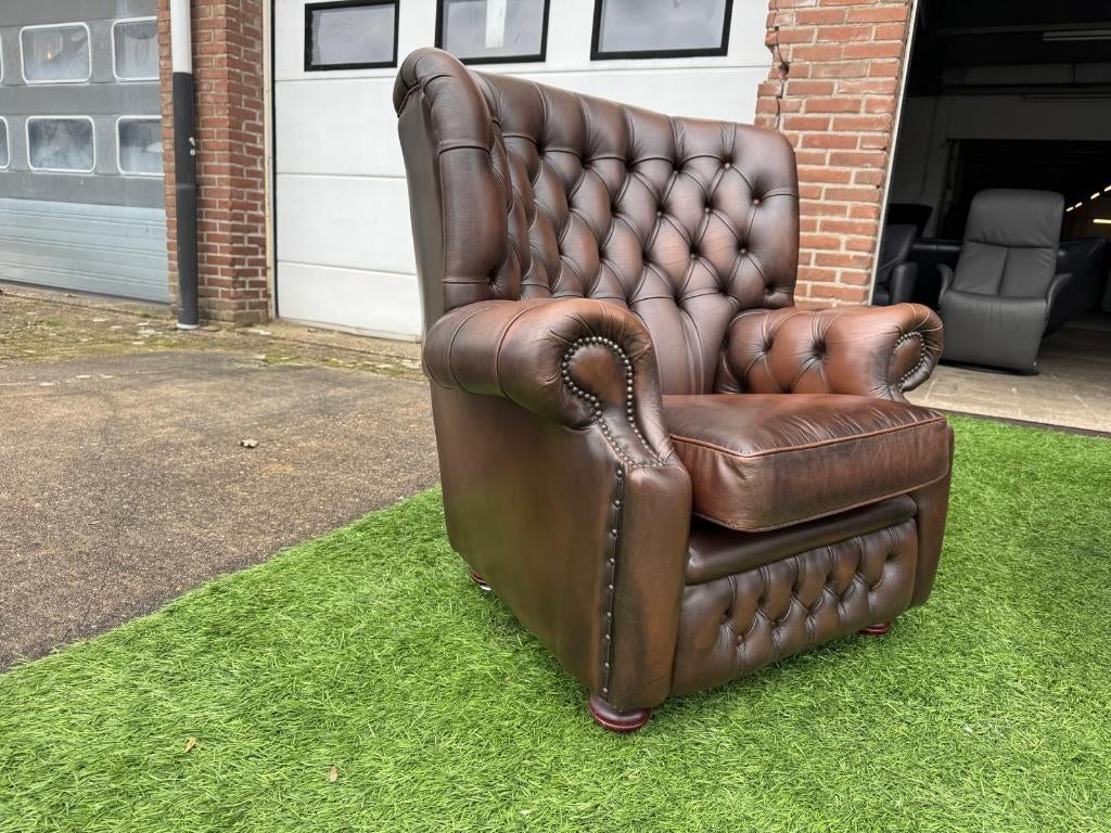 Bankstel Springvale Chesterfield Woburn  bank +fauteuil leer, Huis en Inrichting, Fauteuils, Ophalen, Geen, 75 tot 100 cm, Zo goed als nieuw