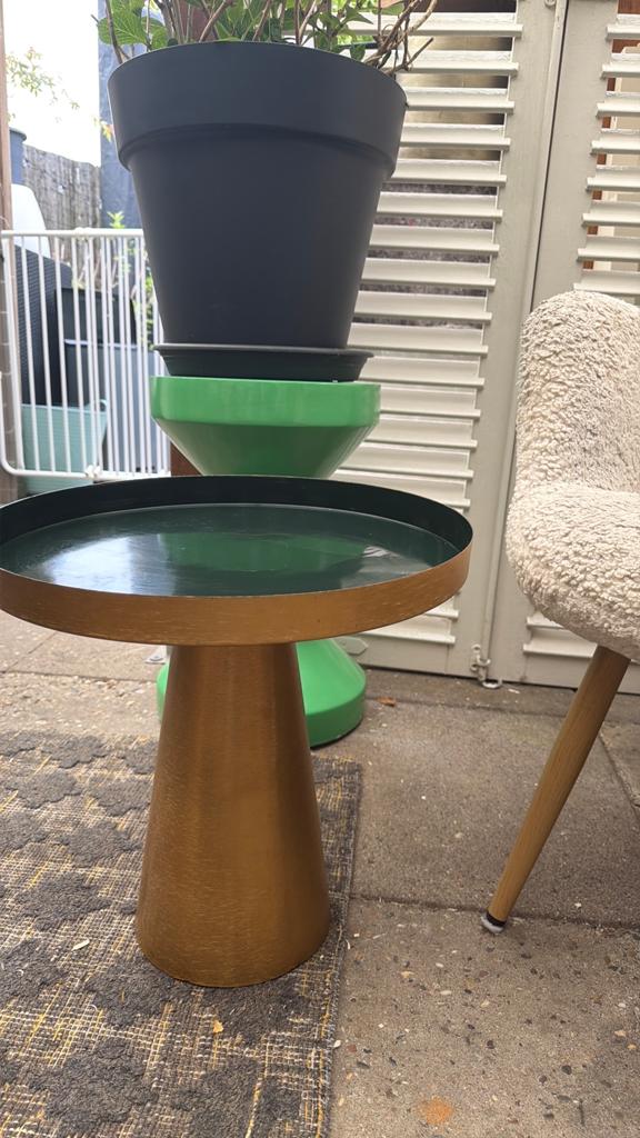 Bijzettafel tafel groen goud, Huis en Inrichting, Tafels | Bijzettafels, Minder dan 55 cm, Metaal of Aluminium, Rond, Ophalen