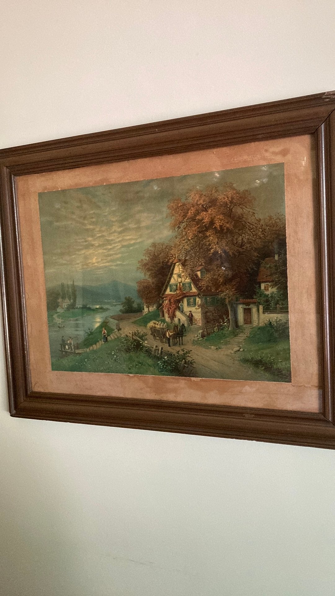 antieke chromolithografie schilderij, Ophalen of Verzenden