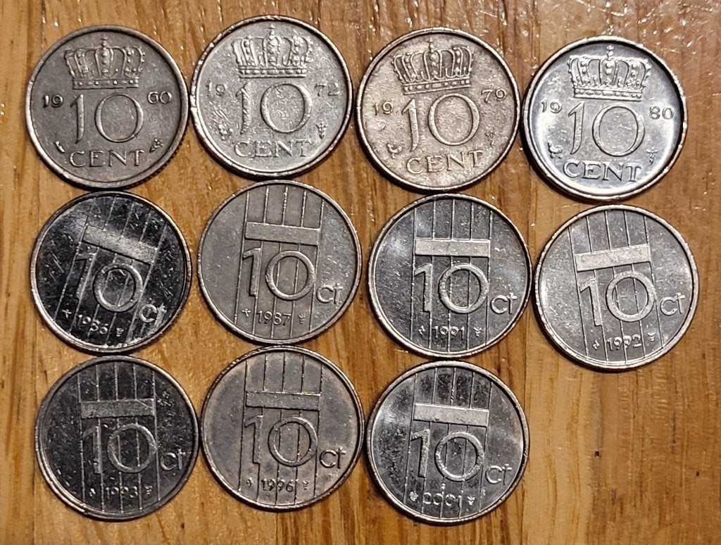 Dubbeltjes Juliana, Beatrix., Ophalen of Verzenden, Koningin Juliana, 10 cent, Setje