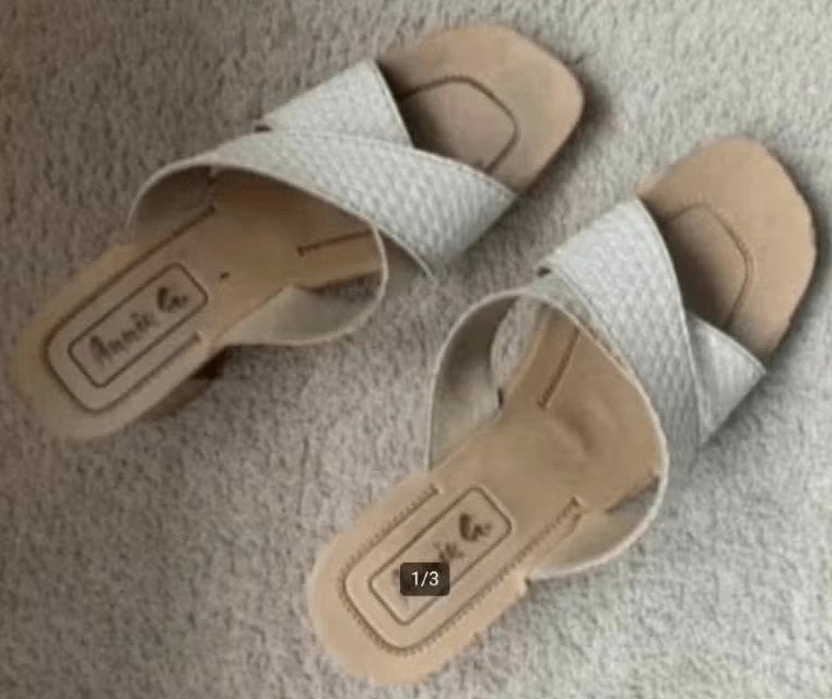 Open, roomkleurige sandalen slippers hak 5 cm; 39; Annie G, Ophalen of Verzenden, Gedragen, Sandalen of Muiltjes