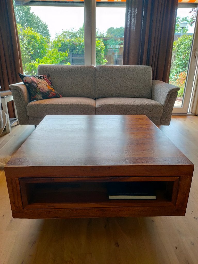 salontafel sheesham hout, Ophalen, 50 tot 100 cm, Vierkant, 50 tot 100 cm