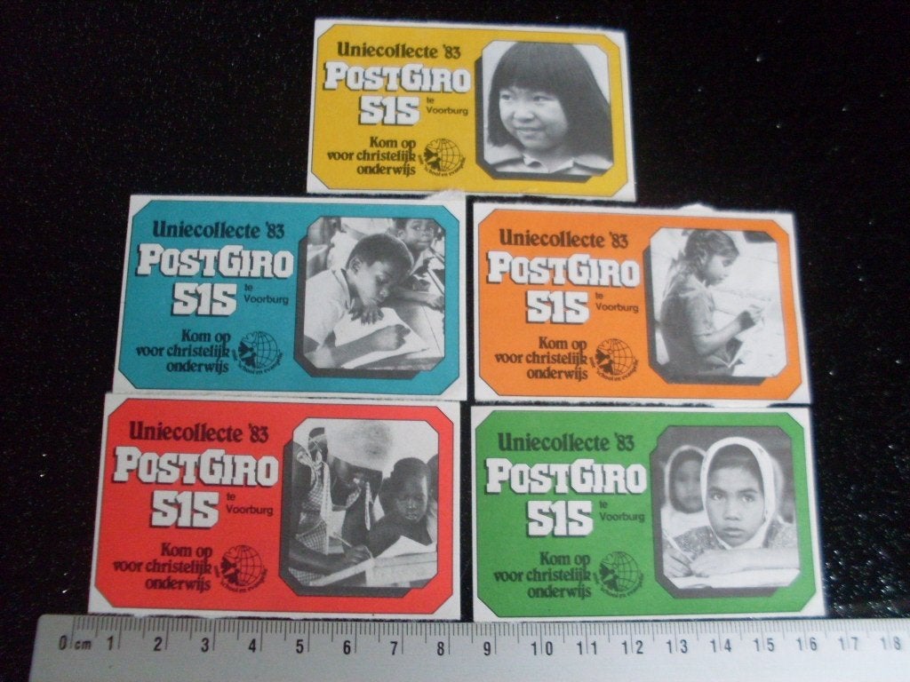5x sticker uniecollecte 1983 giro 515 voorburg chr onderwijs, Verzenden, Zo goed als nieuw, Bedrijf of Vereniging
