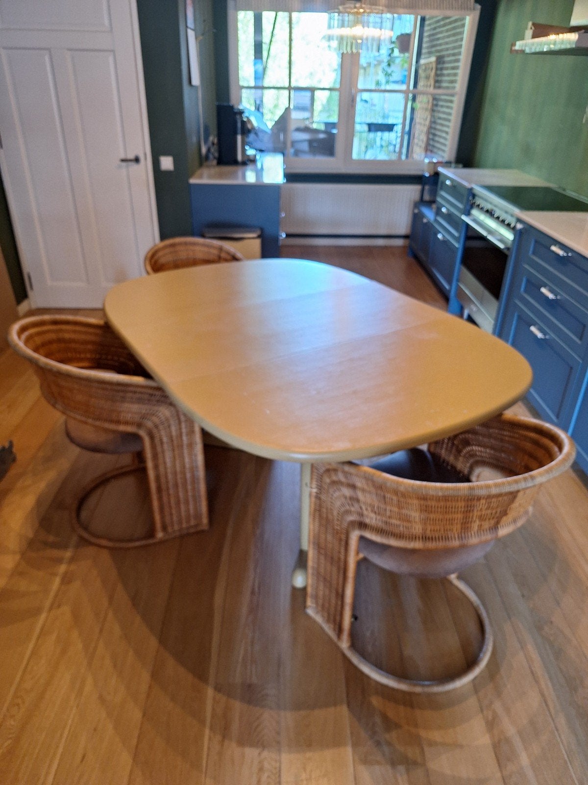 Uitschuifbare eettafel Rosenthal - Donkergeel, Ophalen, Gebruikt, 100 tot 150 cm, Vintage