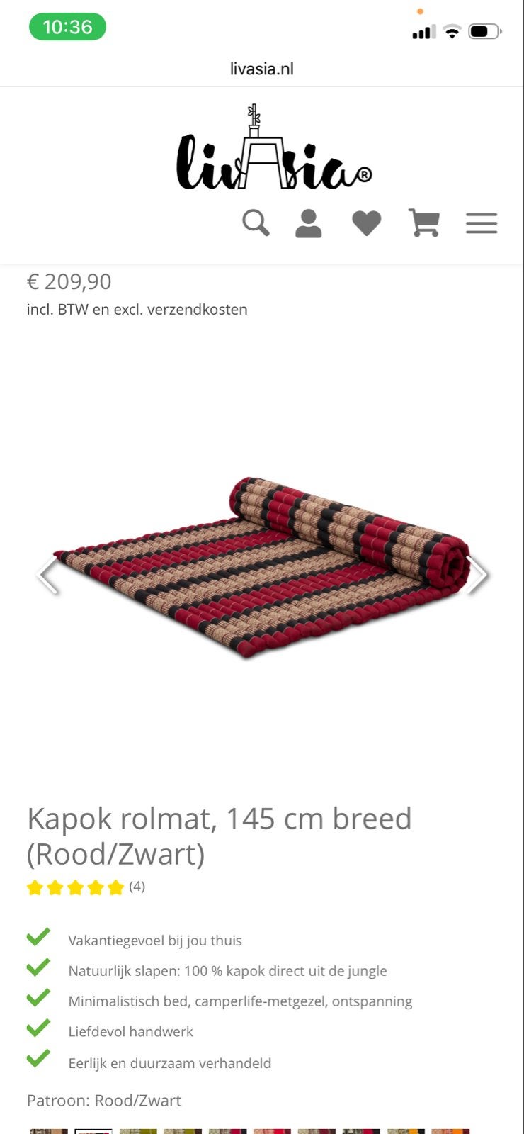 Kapok rolmat 145 cm breed - Rood/Zwart, Ophalen, 100 tot 150 cm, Nieuw, Rechthoekig