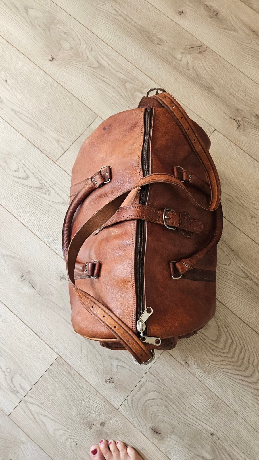Echt lederen tas uit Marrakech met rits en gespen, 40 tot 60 cm, Gebruikt, 20 tot 30 cm, Bruin