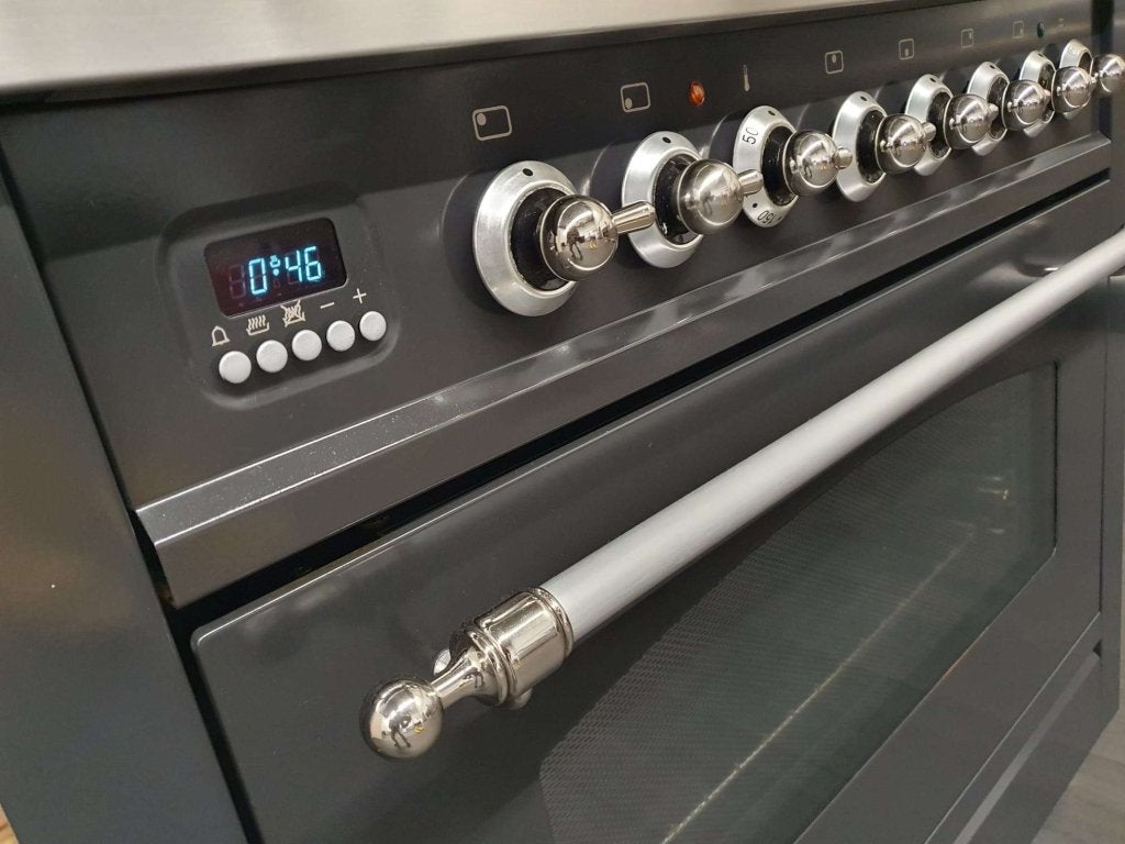 Luxe Boretti gasfornuis 90cm antraciet + rvs 6 pits 1 oven, Niet ingevuld, 60 cm of meer, Niet ingevuld, Grill