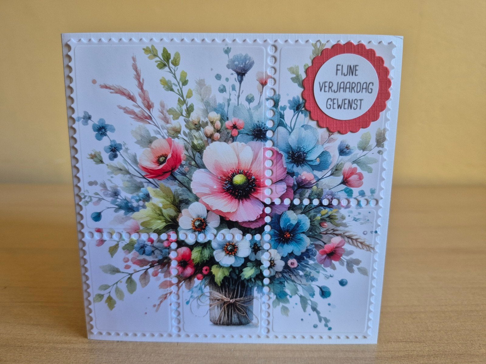 433a) zelfgemaakte kaart- bos fleurige bloemen, Ophalen of Verzenden, Nieuw