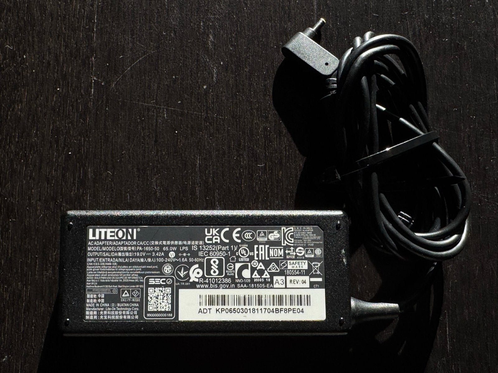 LITEON AC Adapter 19V 3.42A (65W) Laptop Oplader, Ophalen of Verzenden, Gebruikt