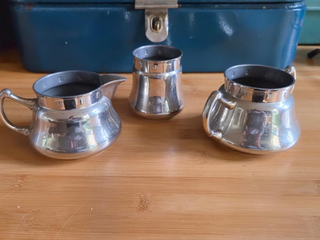 Vintage Daalderop 3-delige Metalen Set (Tiel, Holland), Antiek en Kunst, Ophalen of Verzenden