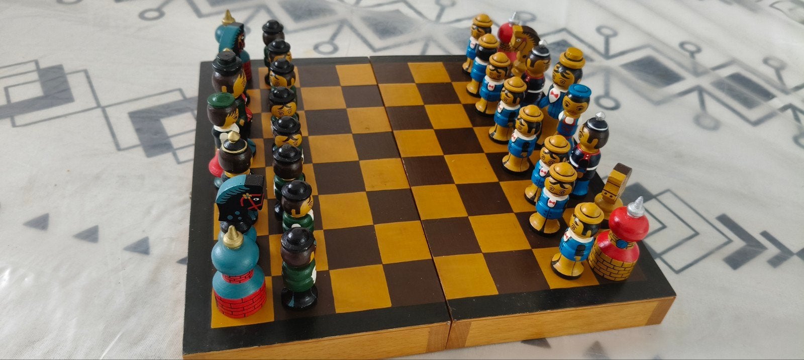 Handgemaakt en handbeschilderd schaakspel, Een of twee spelers, Ophalen of Verzenden, Gebruikt