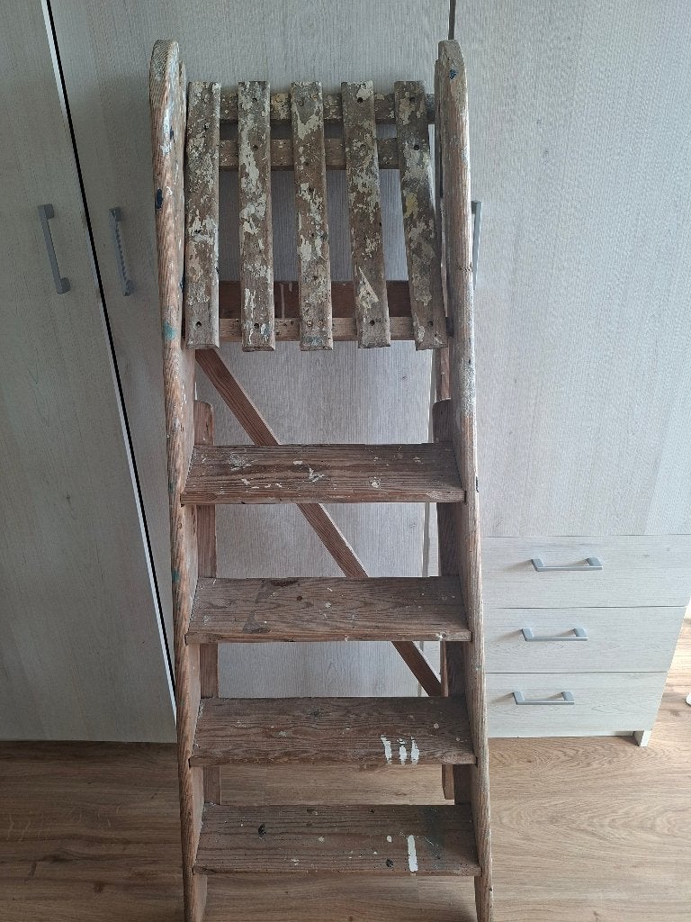 Oude houten schildersladder, Doe-het-zelf en Verbouw, Ophalen, Gebruikt, Ladder, Opvouwbaar of Inschuifbaar