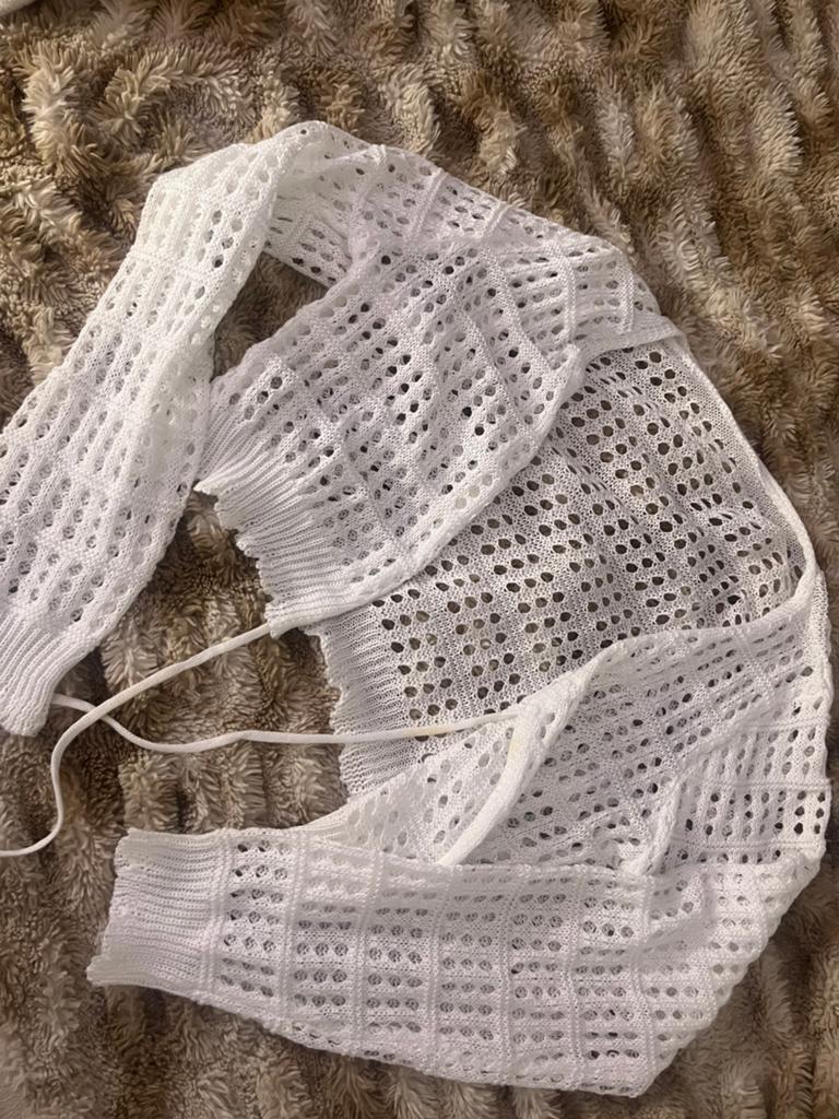 Witte gehaakte crop top met lange mouwen, Ophalen of Verzenden, Zo goed als nieuw, Maat 36 (S), Wit