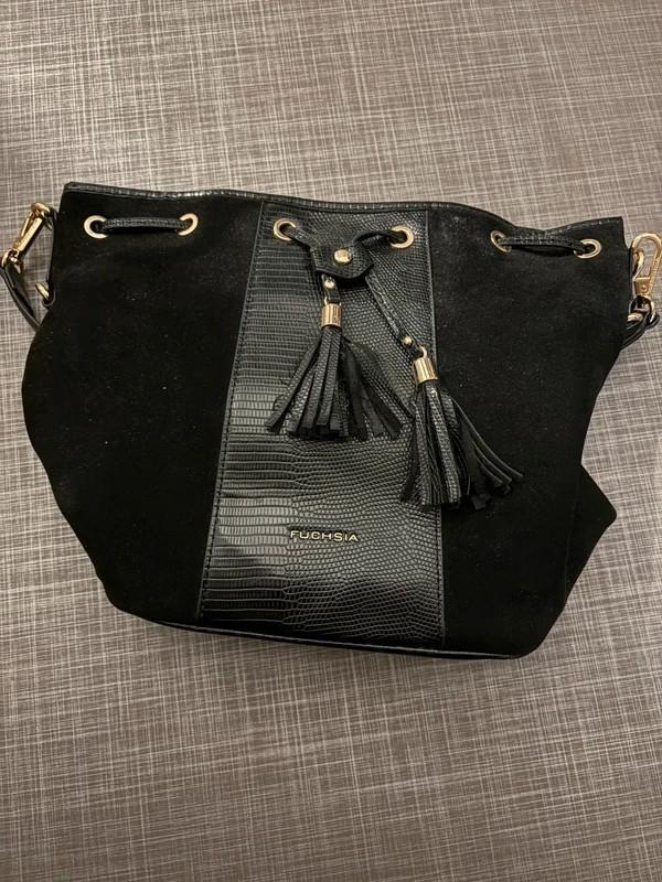 Fuchsia Drawstring Shoulder Bag, Verzenden, Gebruikt, Zwart, Schoudertasje
