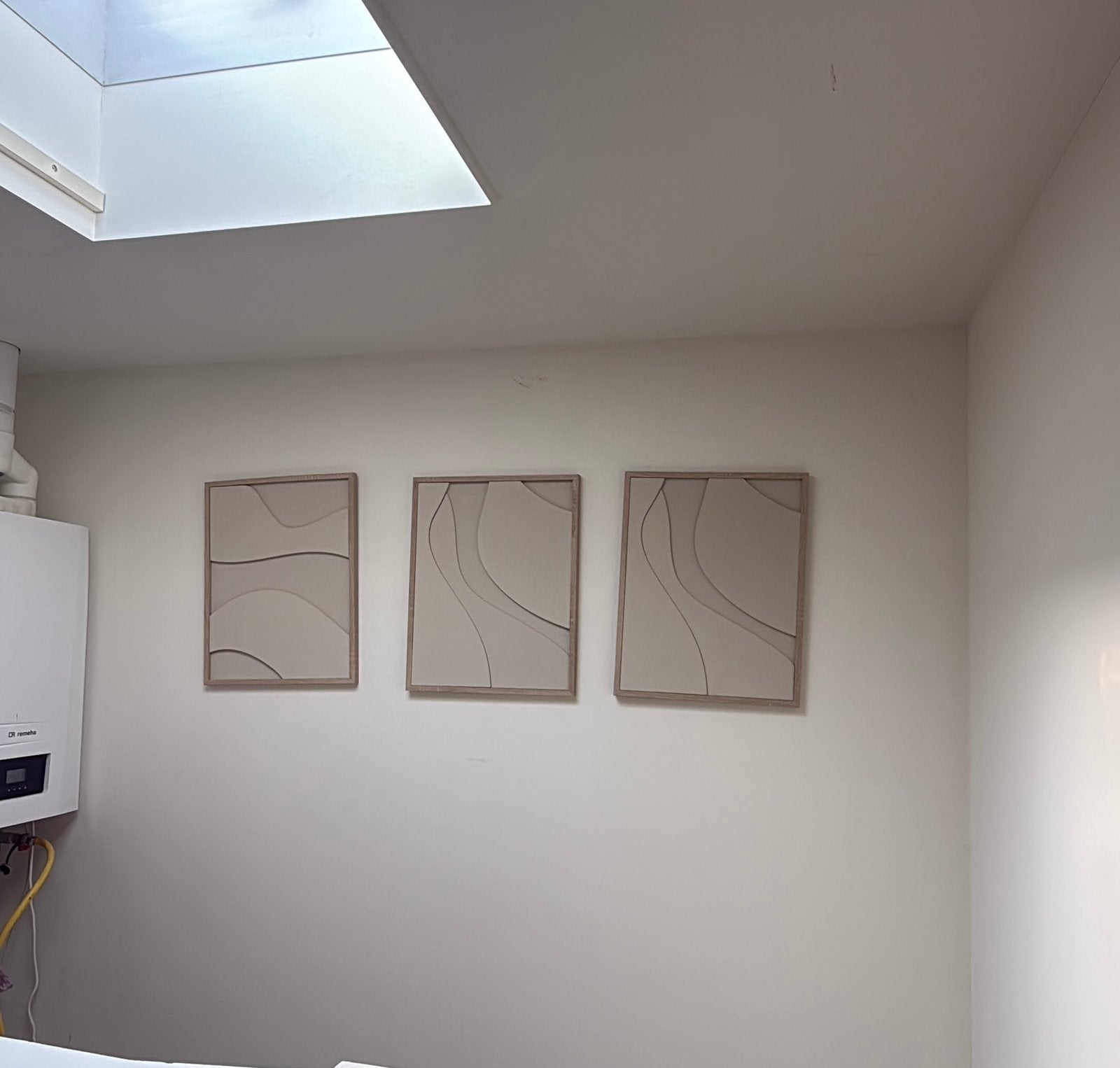 Set van 3 organische beige schilderijen met houten rand, Antiek en Kunst, Kunst | Schilderijen | Abstract, Ophalen