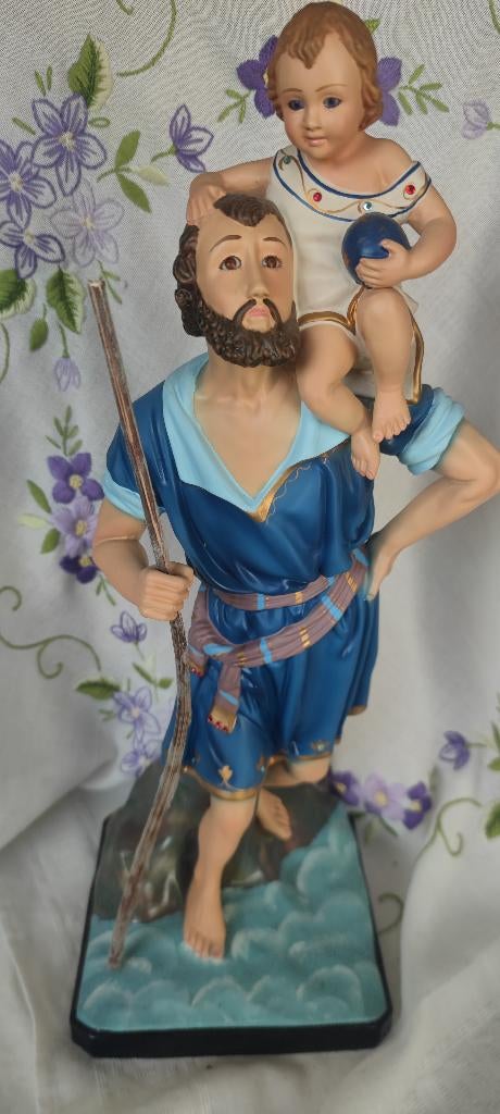 425 Prachtig beeld van de Heilige Christoffel - Terra Cotta, Ophalen of Verzenden, Zo goed als nieuw, Beeld(je), Christendom | Katholiek