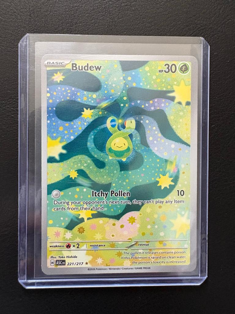 Budew 221/217 Pokémon Kaart Ascended Heroes, Ophalen of Verzenden, Zo goed als nieuw, Losse kaart, Foil
