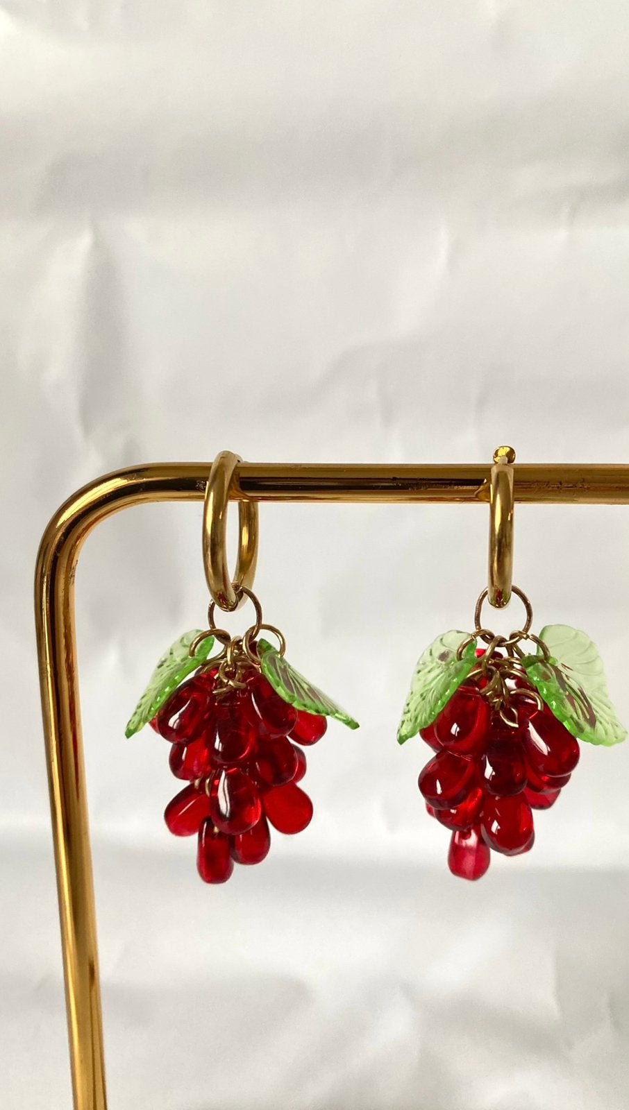 Rode druif oorbellen, Hangers, Verzenden, Rood, Glas