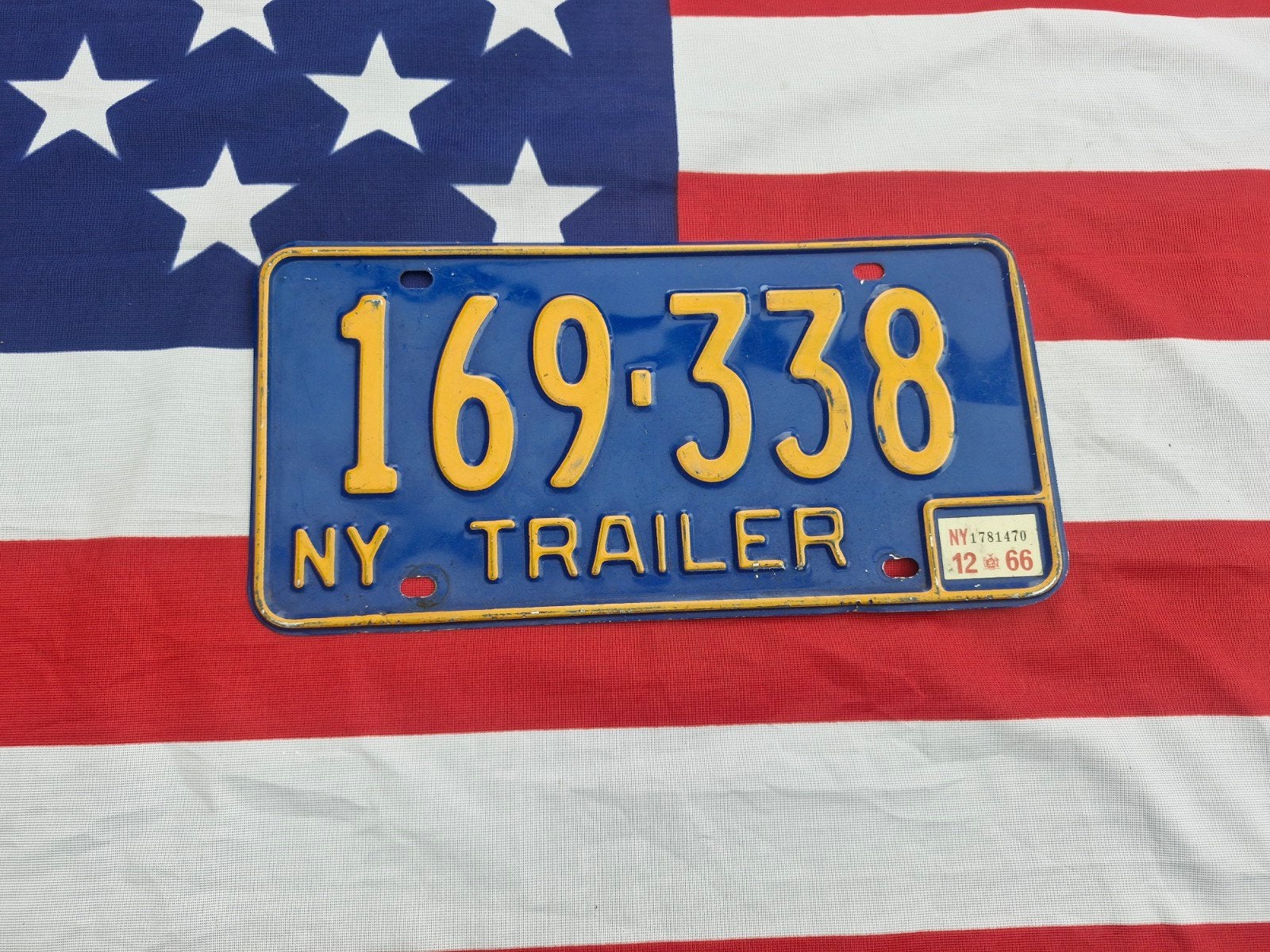 Kentekenplaat USA New York Trailer 1966, Verzenden, Gebruikt, Auto's
