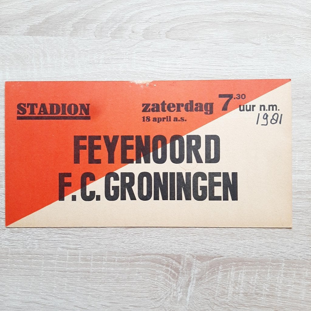 Tramkaart: Feyenoord - FC Groningen Zaterdag  18 april 1981., Verzenden, Zo goed als nieuw, Feyenoord, Poster, Plaatje of Sticker