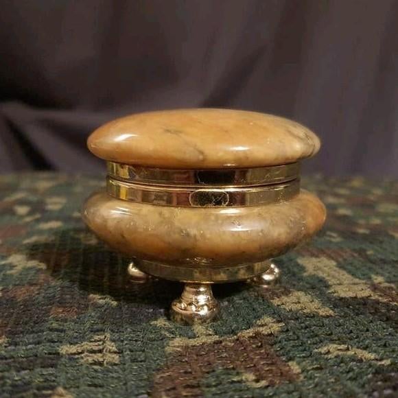 Vintage marmeren snuifdoosje met metalen voetjes, Ophalen of Verzenden