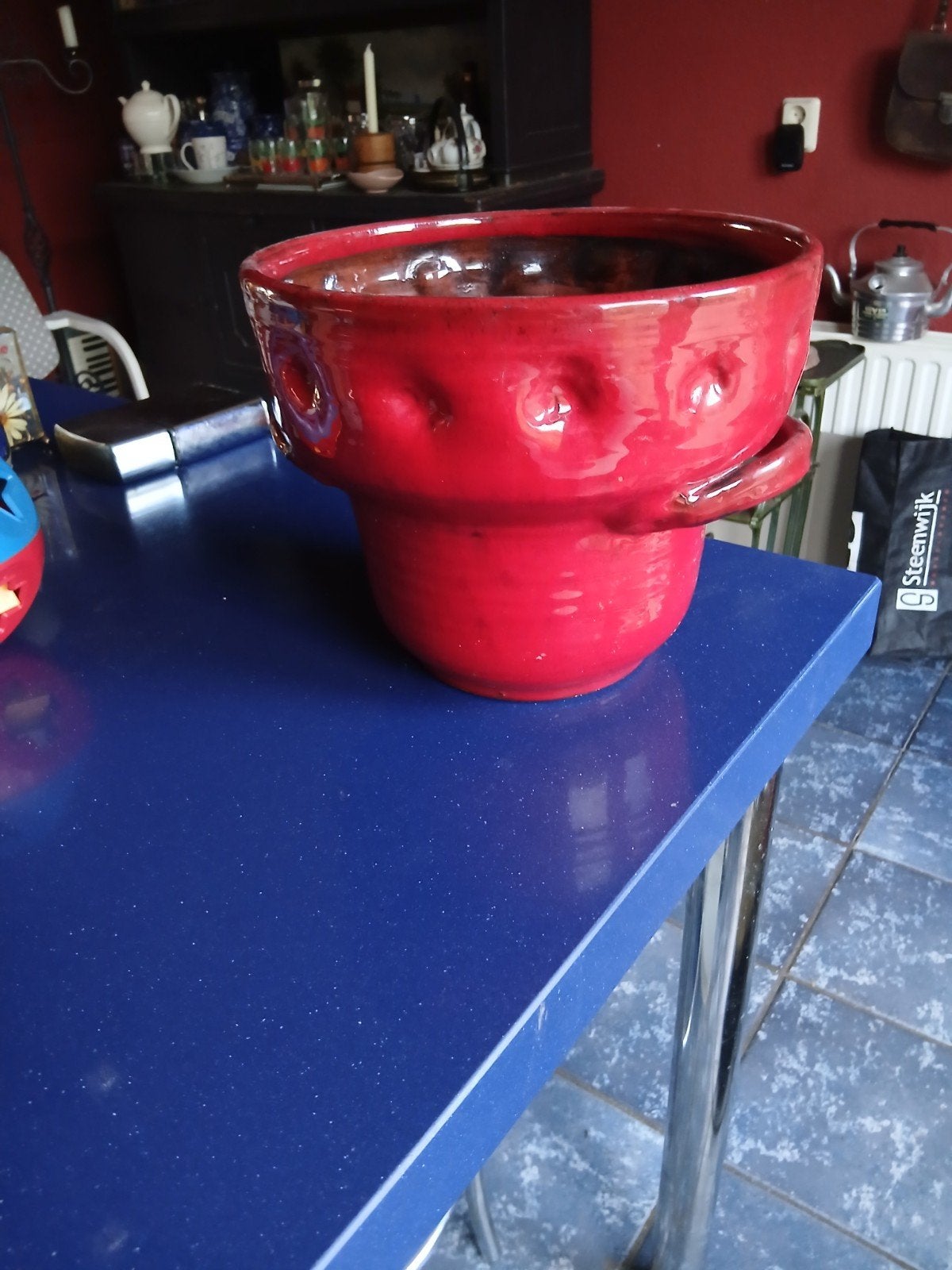 Grote rood geglazuurde bloempot, Ophalen, Huis en Inrichting