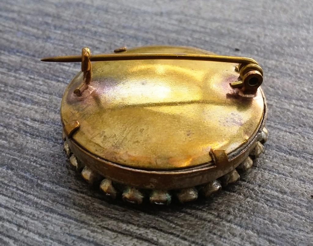 Omstreeks 1900 Antiek Foto Broche Sieraad Rouw Speld, Ophalen of Verzenden, Koper, Broche, Verguld