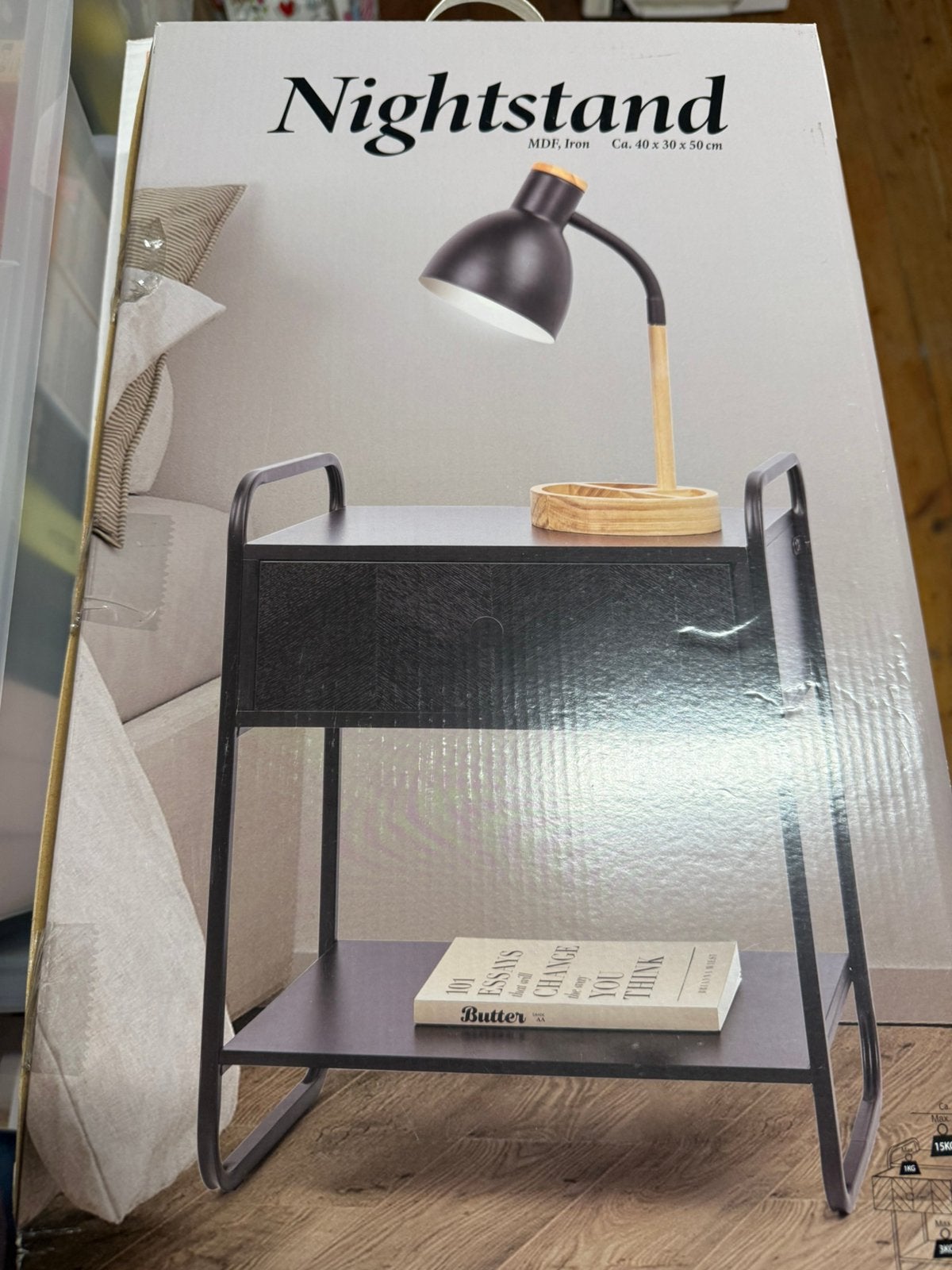 2x Nightstand nachtkastje zwart – nieuw in doos, Ophalen, Zo goed als nieuw, Minder dan 45 cm, Minder dan 55 cm
