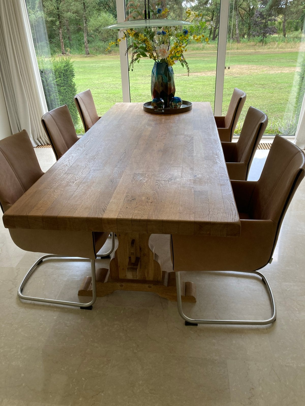 6 Bert Plantagie eetkamerstoelen - perfecte staat, Ophalen, Bruin, Leer, Zo goed als nieuw