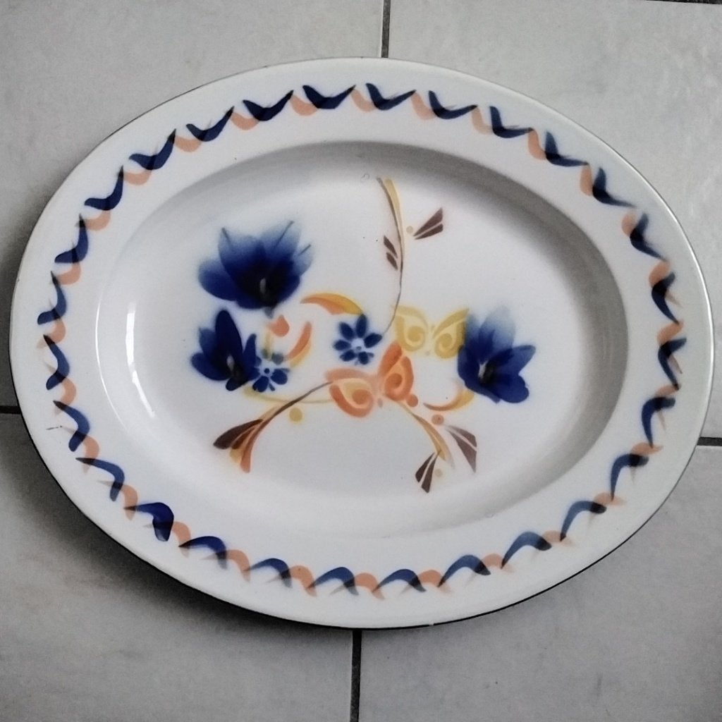 Mooie grote geëmailleerde platte schaal, Overige materialen, Schaal, Rond, Ophalen of Verzenden