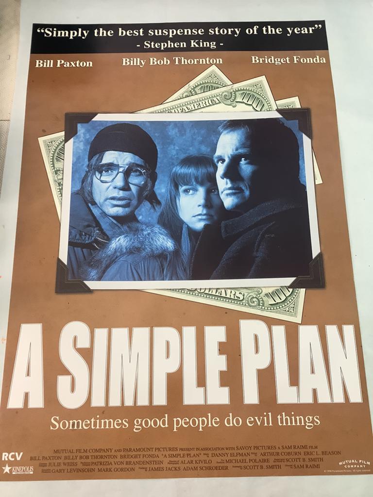 A SIMPLE PLAN   filmposter  70-100 cm, Ophalen of Verzenden, Zo goed als nieuw, Deurposter of groter, Film en Tv