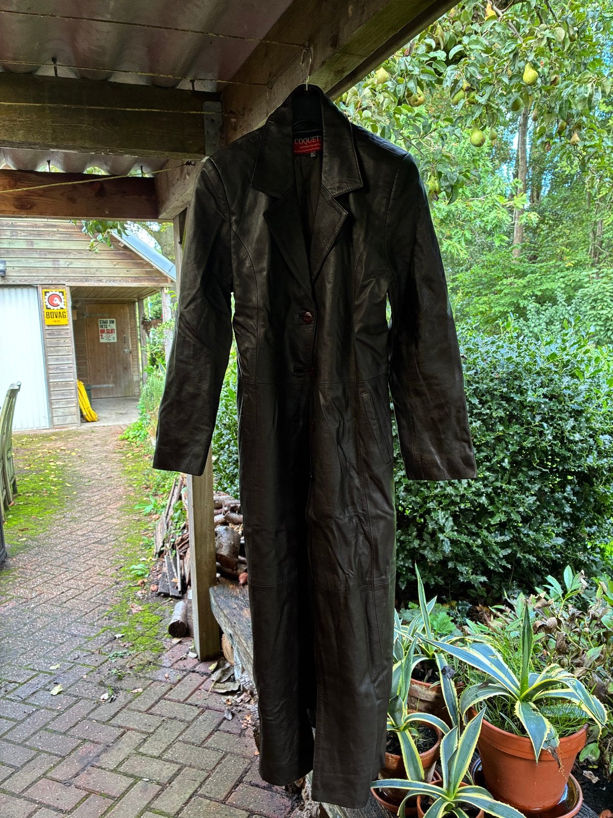 Lange donkerbruine leren jas - Coquette Leather Collection, Ophalen of Verzenden, Gedragen, Maat 56/58 (XL), Bruin
