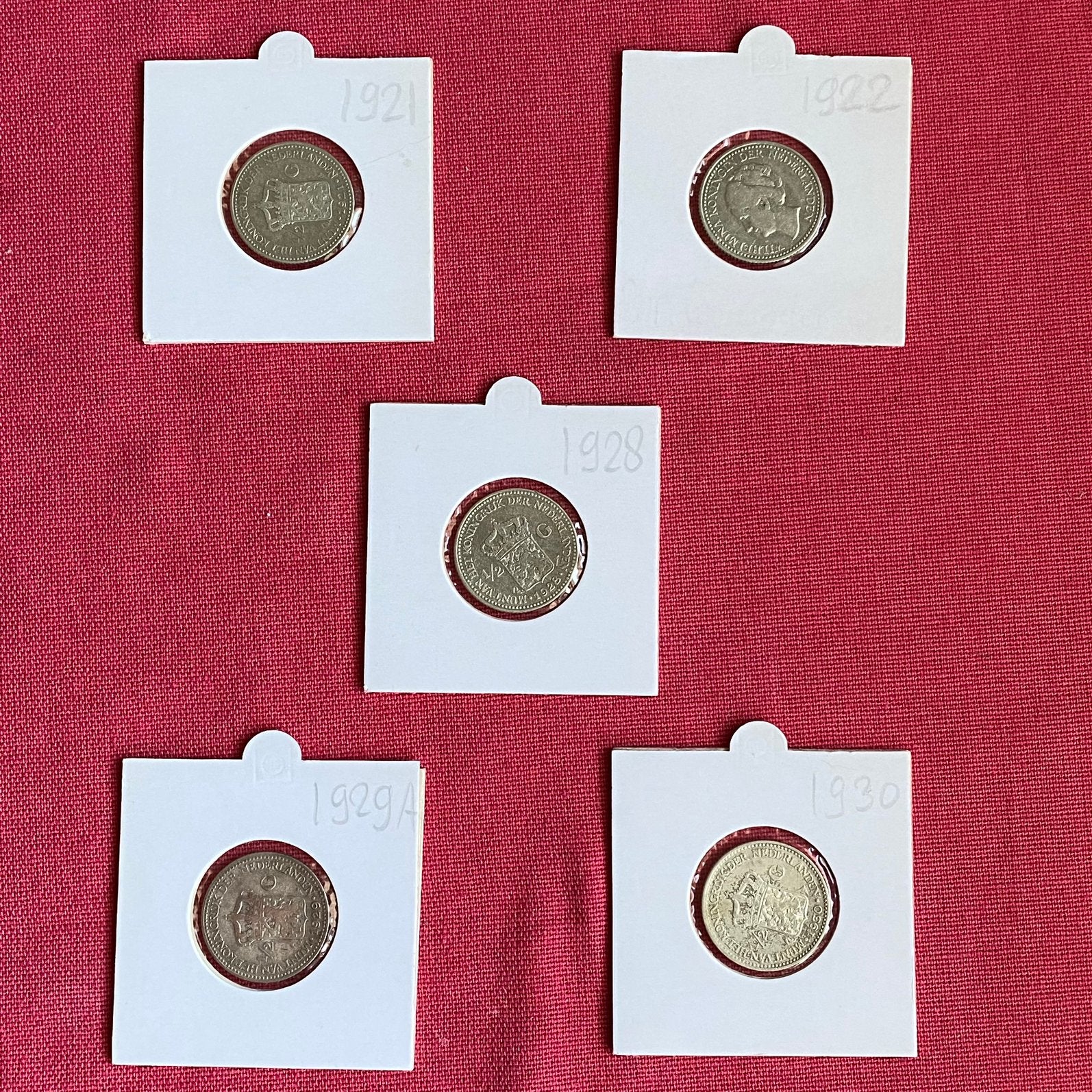 Serie met 5 Halve Guldens Zilver 1921 t/m 1930, Verzenden, Nederland, Munten