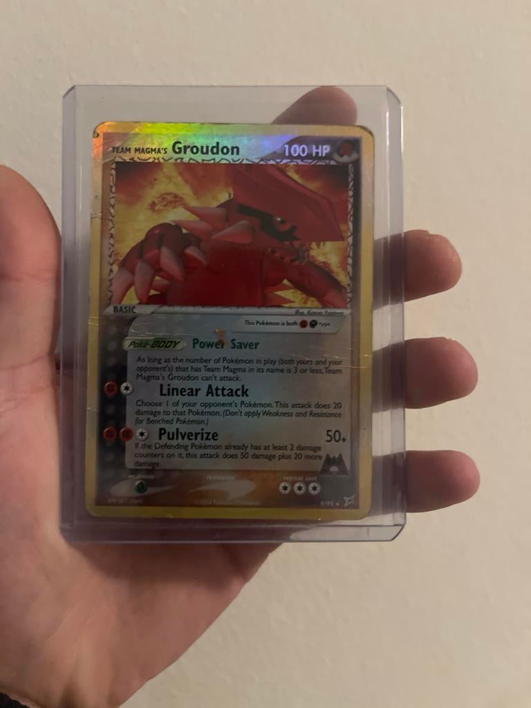 Team Magma's Groudon Holo Pokemon Kaart 9/95 EX Team Magma, Ophalen of Verzenden, Zo goed als nieuw, Losse kaart, Foil
