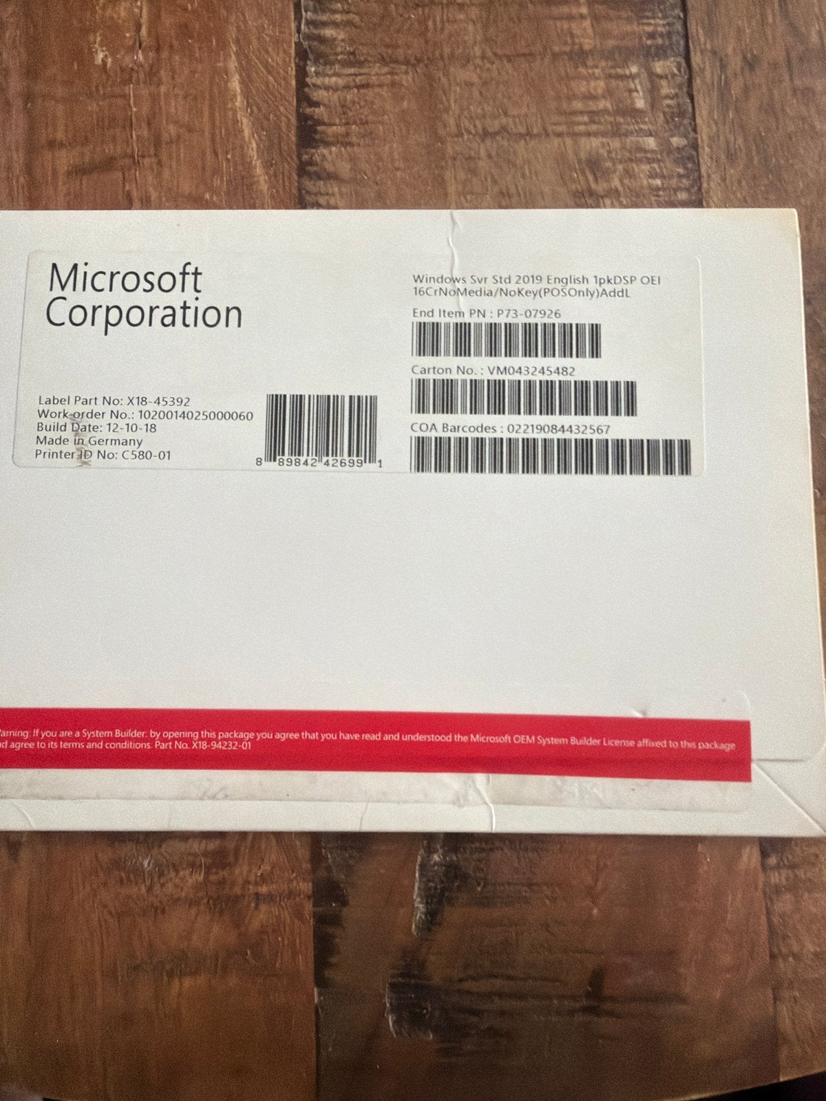 MS Windows Server 2019 Standard 16 Core OEM P73-07926, Computers en Software, Ophalen, Nieuw, Windows
