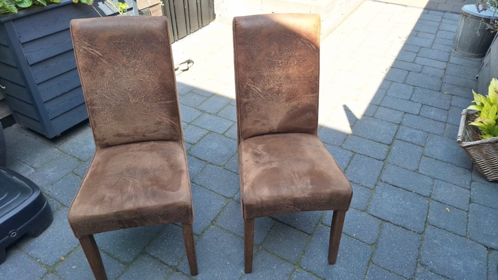 Set van 6 bruine eetkamerstoelen, Ophalen, Gebruikt, Bruin, Stof