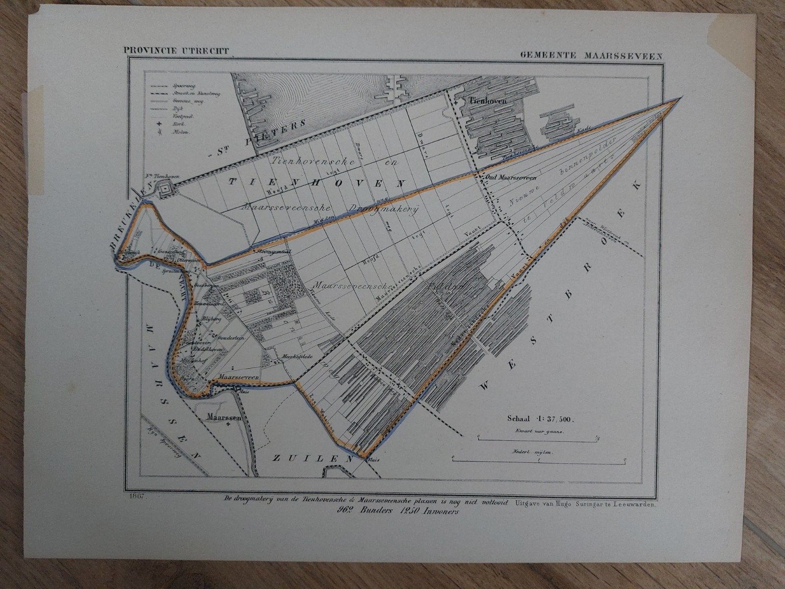 16 / Maarsseveen Kuyper Utrecht Litho uit 1867, Origineel, Ophalen of Verzenden, Kaarten en plattegronden, Lithografie