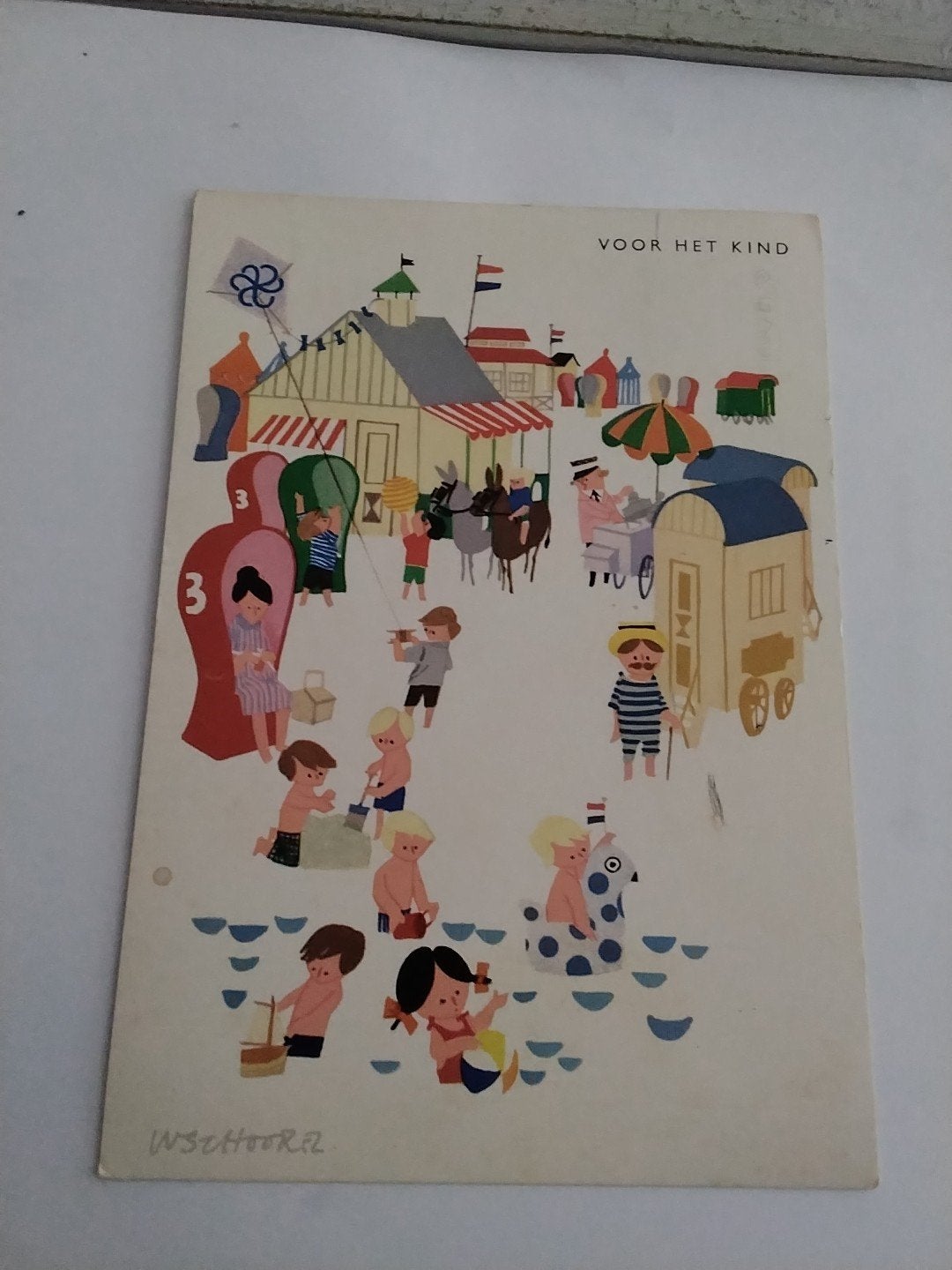 Vintage Ansichtkaart 'Voor het Kind' - Strandtafereel, Verzamelen, Ophalen of Verzenden, Voor 1920, Gelopen