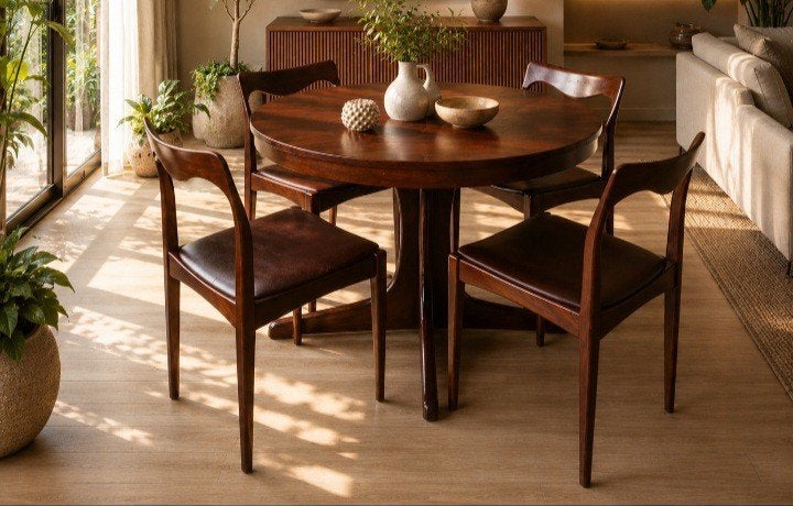eetkamerstoelen in Scandinavische / Deense mid-century stijl, Huis en Inrichting, Stoelen, Ophalen, Gebruikt, Bruin