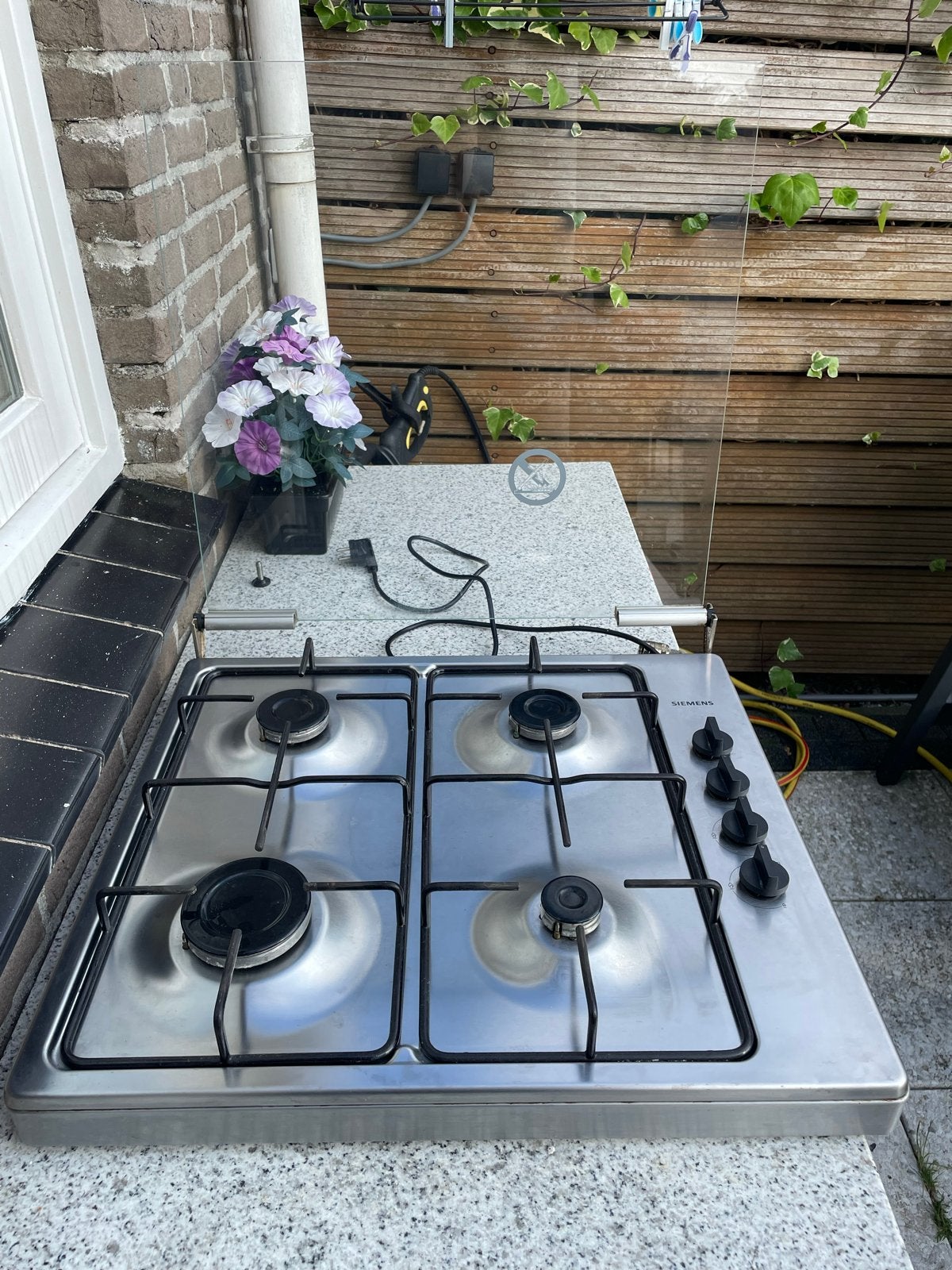 Siemens 4-pits gasfornuis met glazen afdekplaat, Witgoed en Apparatuur, Ophalen, Gebruikt, 4 kookzones, Gas