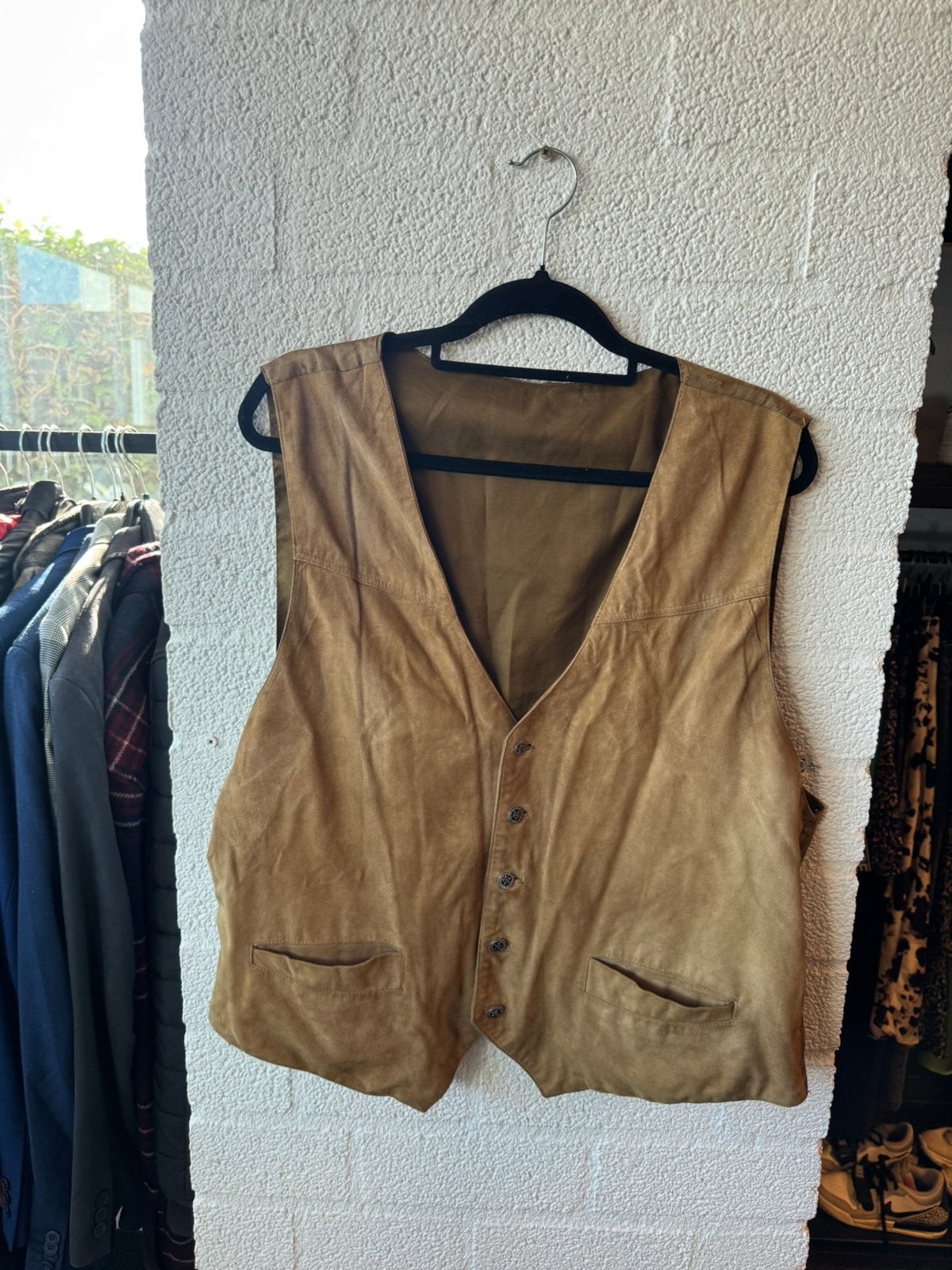 Vintage gilet heren leder maat L bruin, Ophalen of Verzenden, Zo goed als nieuw, Maat 52/54 (L), Bruin