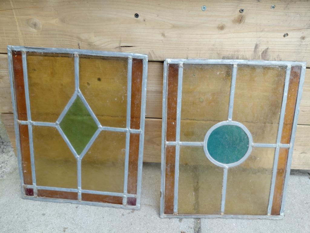 Twee glas in lood raampjes, Doe-het-zelf en Verbouw, Glas en Ramen, Ophalen, Gevelraam of Ruit, Minder dan 80 cm, Minder dan 80 cm