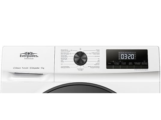 Everglades wasmachine EVWM91401AW - Stoomfunctie, 1200 tot 1600 toeren, 8 tot 10 kg, Nieuw, Everglades Nederland