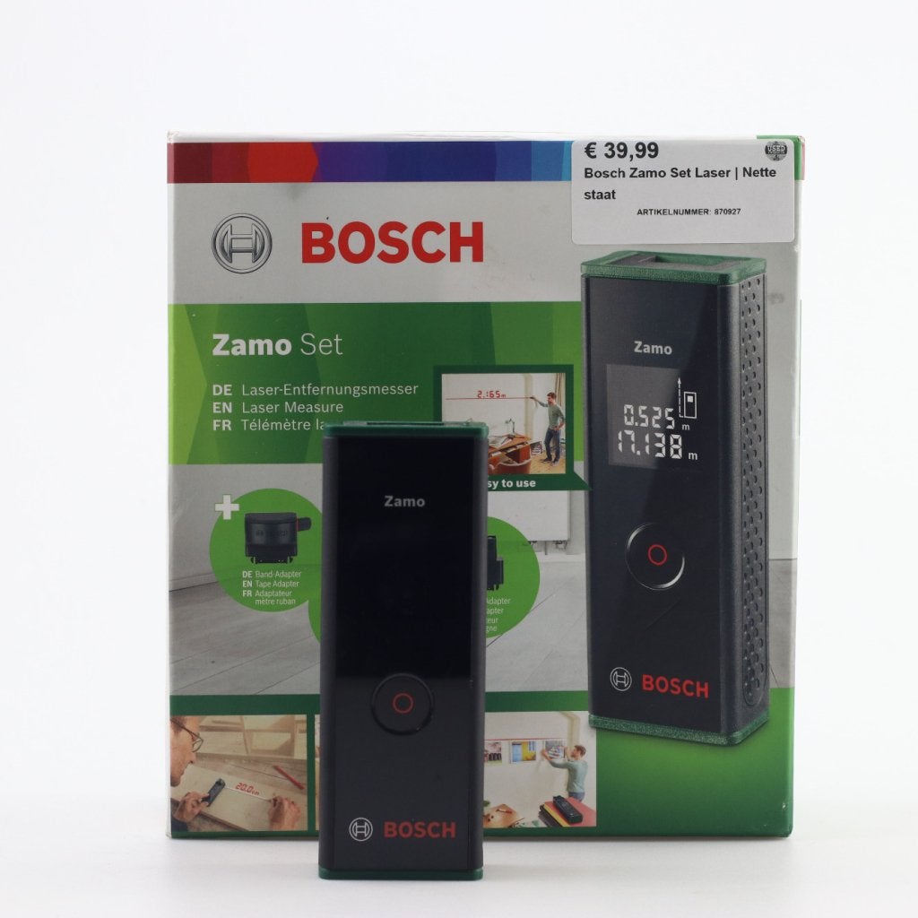 Bosch Zamo Set Laser | Nette staat, Bosch, Zo goed als nieuw, Support@bosch.com, Robert Bosch GmbH
Robert-Bosch-Platz 1
70839 Gerlingen-SchillerhÃ¶he
Germany
