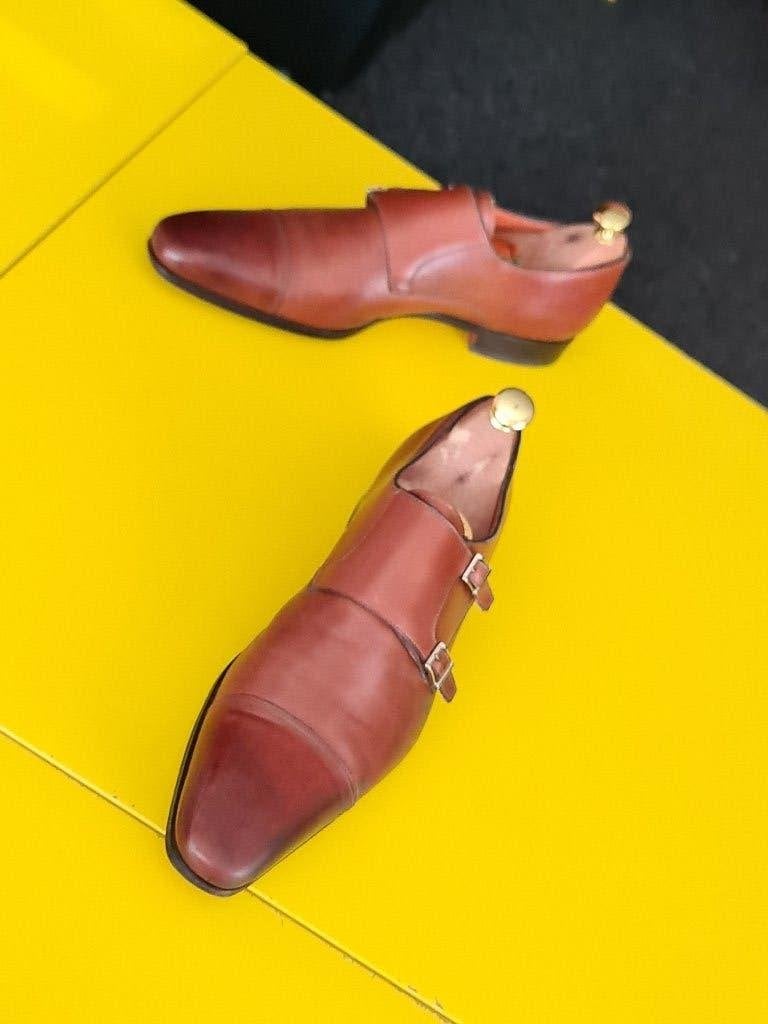 Santoni schoenen met 2 gesp en Cognac kleur maat 41, Bruin, Ophalen of Verzenden, Santoni, Gespschoenen