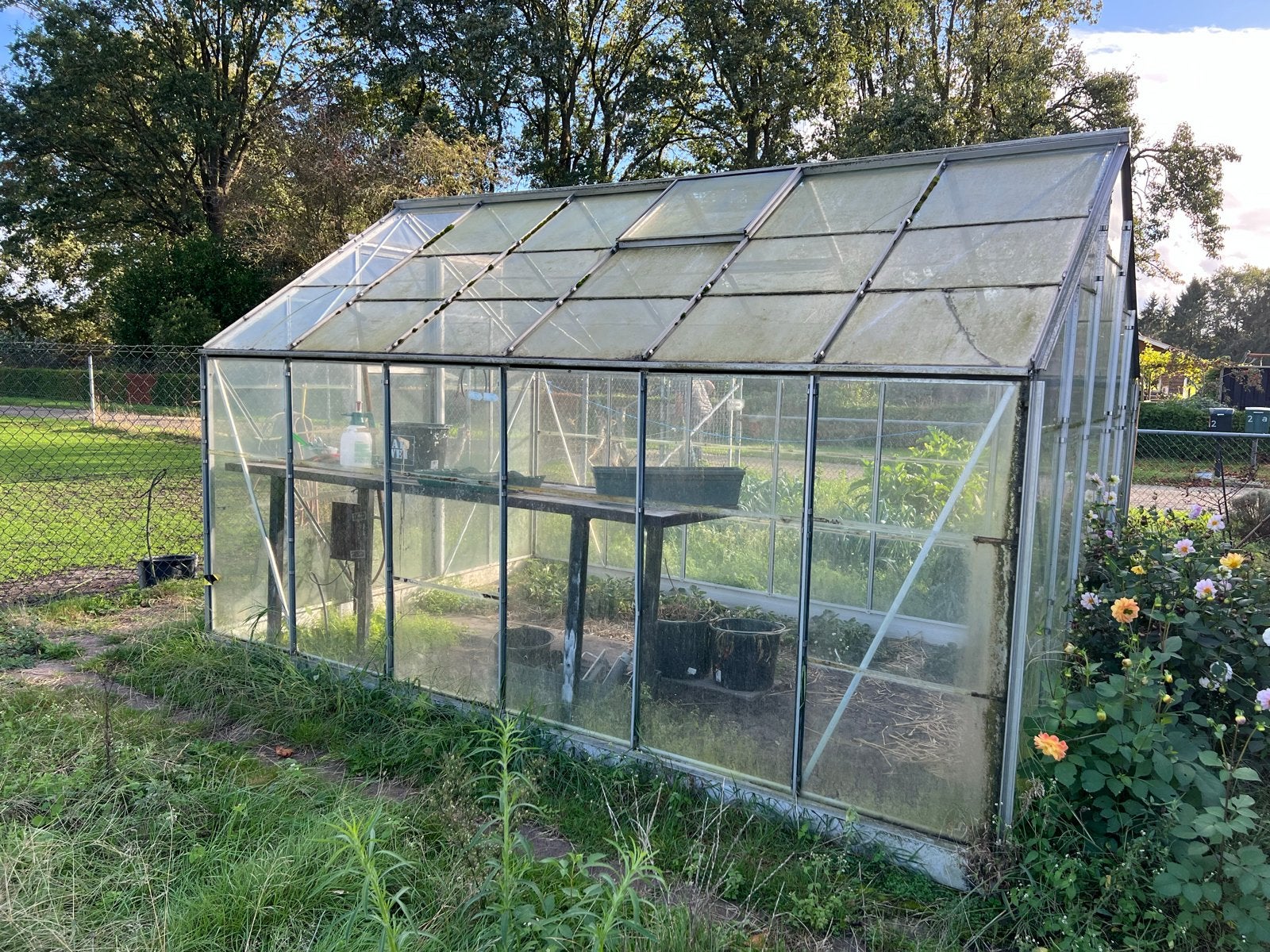 Ruime moestuin kas met aluminium frame en panelen, Tuin en Terras, Ophalen, Gebruikt, Kweekkas, Glas