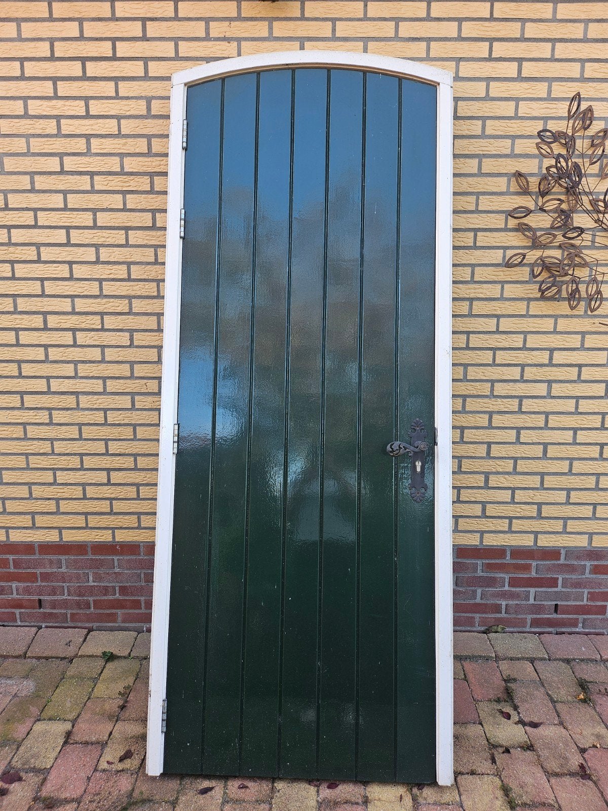 2 stuks groene houten buitendeuren met toog en smeedijzeren, Ophalen, Gebruikt, 80 tot 100 cm, 215 cm of meer