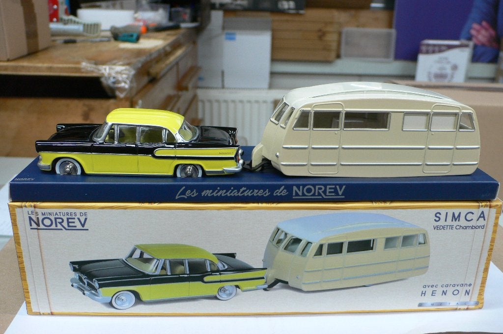 simca vedette chambord met henon caravan - norev/dinky 1/43, Verzenden, Nieuw, Auto, Overige merken