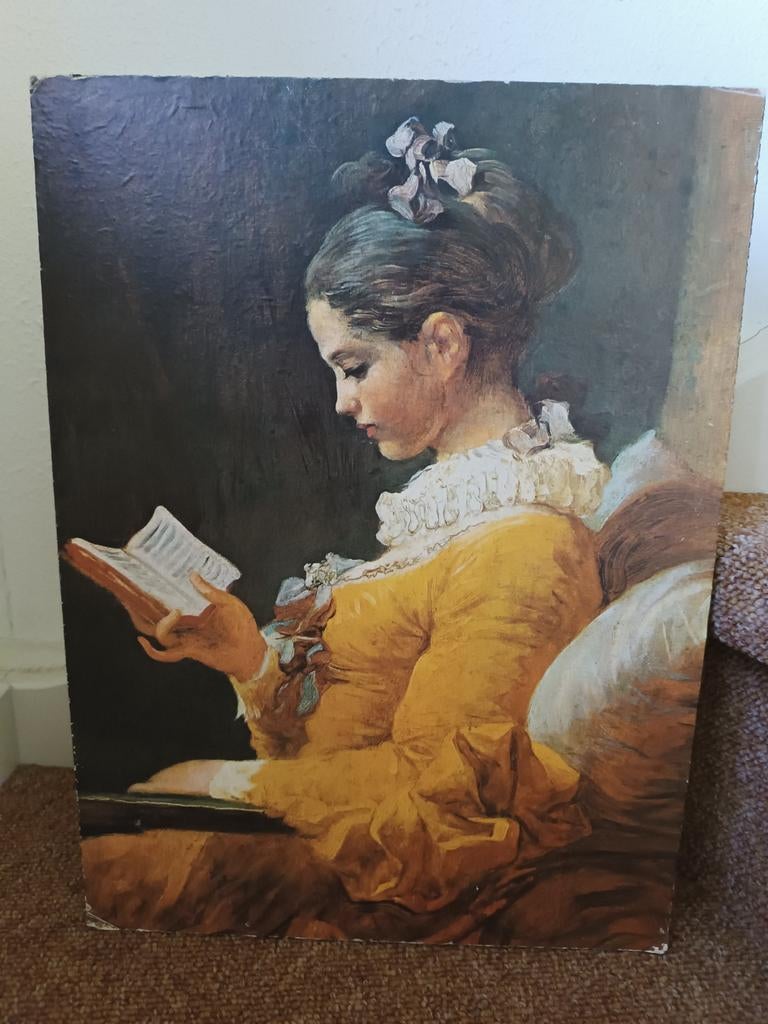 "La liseuse" prent op spaanplaat, Antiek en Kunst, Curiosa en Brocante, Ophalen of Verzenden